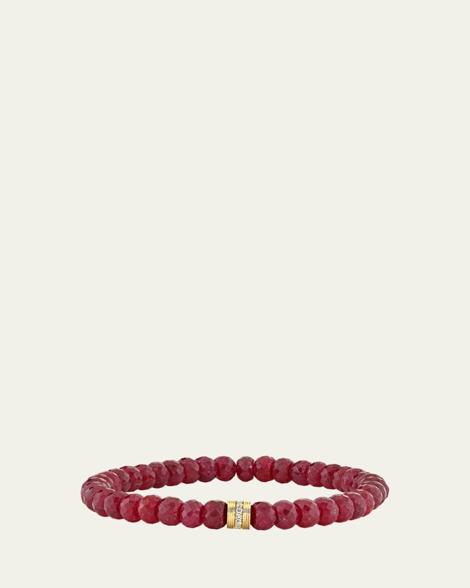 Fluted Ruby Beaded Bracelet with Pavé Diamonds